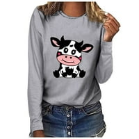 Honeeladyy Cleance pod 5 $ Ženska samo djevojka koja voli krave bluza smiješna slatka košulja za životinje u obliku kože krave casual dugih rukava slim-fit tunike