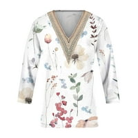 Scyoekwg kratki rukav ženski vrhovi V izrez labav fit bluza lagana cvjetna grafika u trendu ležernih majica bluza bijela s