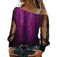 Ženska majica Sequin tisak mrežica s dugim rukavima Hladna košulja na rame