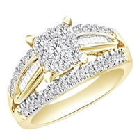 Okrugli i baguette oblik bijeli prirodni dijamantski prsten za klaster u 10K žutom zlatnom prstenu veličine-6,5