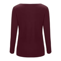 Cuoff bluze za ženske majice s dugim rukavima dolje Osnovne rebraste pletene majice na vrhu vino 2x