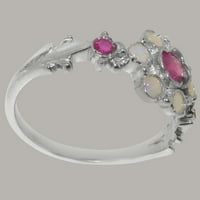 Britanci izrađeni sterling srebrni prirodni rubin i opal ženski Obećani prsten - Opcije veličine - veličina 10.75