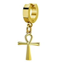 Ijewelry Gold Tone nehrđajući čelik Dangling Egipćanin ankh križ Hugi Huggie HOOP nauška