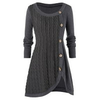 Absuyy modni predimenzionirani džemperi za žene - udobne tipke plus veličina pune boje patchwork pletene dugih rukava lagani pulover vrhovi sive veličine 4xl