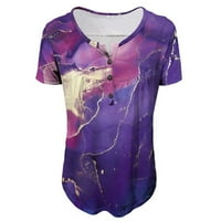 Gotyoou ženske vrhove dame casual v izrez kratki rukav majica za print gumb Top Purple XXL