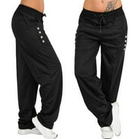 Chino hlače za žene hlače za trening hlače Hlak visoki struk, crnog širokog nogu XL