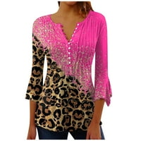 Fragarn Ljetni vrhovi za žene Trendy Plain Tunic Ljetni vrhovi Dressy Casual Bell kratki rukav V izrez Spring Bluze Hot Pink, M