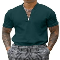 Prednji ručni muški rukav s kratkim rukavima Henley vrat majica prednji patentni zatvarač ležerne ljetne vrhove solidne boje Sport pulover