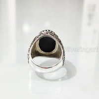 Crni bombonski prsten, prirodni crni onikx, decembar roštilj, srebrni nakit, srebrni prsten, rođendan, teški muški prsten, arapski dizajn, prsten od osmanskog stila, ring, turska mens ring