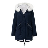 Odeerbi jakne za žene topli dugi kaput duksevi ovratnik vitki zimski parkas gornji odjećni kaputi tamnoplavi