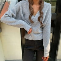 Pad džempera za žene moderna fit džemper kardigan casual džemper s V-izrezom Džemper siva jedna veličina