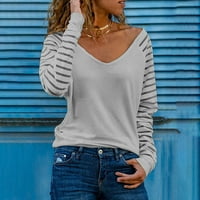 Majice za žene Žene proljeće modni V-izrez Stripe labavi ispisani patchwork bluza vrhova pulover