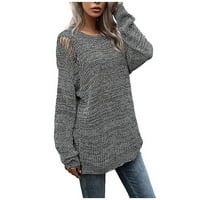 Vučeni džemperi za jesen za žene Crewneck Slatka Ispis pletenih pulover džempera