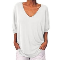 Buigttklop majice s dugim rukavima za žene odobrenje plus veličina Ženska majica V-izrez vrhovi rukav palube od pune boje bluza u boji bijela