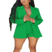 Sanviglor Women Blazer set rever izrez Dvije odijelo High Squik Business Cousters Cousters i kratke hlače Office Green XL