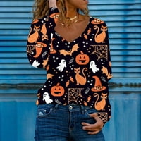 Hoksml Halloween Halloween Top za žene, ženski ležerni dugi rukav, okrugli vrat, labava bluza folk-prilagođeno od ispisano na klirensu