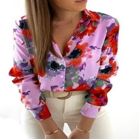 Ženski dugi rukav cvjetni ovratni vrhovi bluze Dame Ležerne majice plus veličina