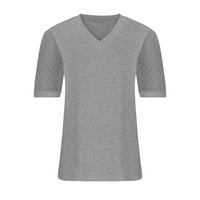 Žene plus veličina Top klirence modna žena kauzal V-izrez Vintage čvrsta bluza Majica kratkih rukava Ljetni vrhovi Rollback Grey