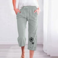 Posteljine Hlače Žene Ljetne modne Ležerne prilike Elastične labave hlače Ravna Capris Beach Plus Veličina Visoke struke široke nogave hlače sa džepom S-3XL na klirensu