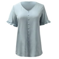 Patlollav ženska odjeća, odobrenje ženske vune V-izrez na vrhu ruffle majice s kratkim rukavima na majice