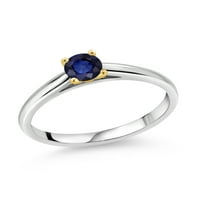 Gem Stone King 0. CT Round Blue Sapphire 10k bijeli zlatni prsten sa žutim zlatnim prstenom