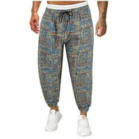 Muške hlače za crtanje tiskati ležerne patchwork posteljine duge pantalone za trčanje joggers tweatpants