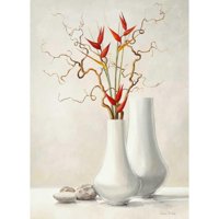 Van der Valk, Karin crni moderni uokvireni muzej umjetnički print pod nazivom - Willow grančice sa crvenim cvjetovima