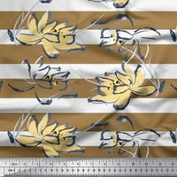 Soimoi Brown Rayon tkanina Stripe i skica Lotus cvjetno tiskano tkaninsko dvorište široko
