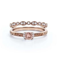 Art Nouvea 1. Carat Round Cut morgatit i dijamantni jedinstveni zaručnički prsten, vjenčani prsten u srebru sa 18k sa 18k set za pozlaćivanje ruža, podudaranje, obljetni prsten