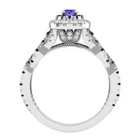 DazzlingRock kolekcija 6x ovalna tanzanite sa okruglim plavim safirom i bijelim dijamantima isprepletenim dvostrukim halo vjenčanim prstenom za žene u srebru u sterlingu, veličine 4.5