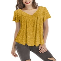 Rejlun ženske majice cvjetni tisak majica V izrez ljetni vrhovi modni tee labavi dnevni odjeći Pulover žuti l