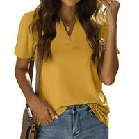 Košulje za žene V-izrez labave mashirts casual bluza s kratkim rukavima Čvrsti povremeni vrhovi tunika, žuti, xl