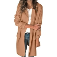 Ženska sredina dugih bležana jakna zarezana rever s dugim rukavima otvoreni prednji grašak Klasični kaputi kaputionice sa džepovima Khaki M