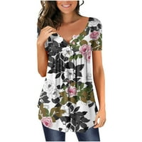 Dame Ljetni vrhovi cvjetni ispis bluze kratki rukav okrugli vrat košulje casual labavi ugradnju top gumb gore majica ženske ljetne vrhove