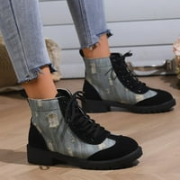 Čizme za žene retro traper patchwork čipke cipele s ravnim dnom kratkim čizmama