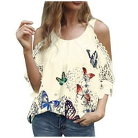 Ženske vrhove Dressy Ležerne prilike, majice leptira za ženski rukav hladan rame izrez čipke vrhovi vrat ležerne cvjetne tiskane bluze