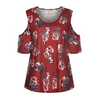 Ženske košulje Crvena prodaja odobrena modna žena kauzalna okrugla vrat cvjetna bluza za bluzu s kratkim rukavima, ljetni vrhovi poklon za žene