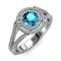 London Blue Topaz & Diamond Double Halo angažman prsten 1. CT TW u 14K bijelo zlato .Size 4.5