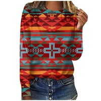 Ženske zapadne košulje Vintage etničko stil Geometrijski print Dugi rukav Aztec Tunic Tops Labavi povremeni bageri narančasta L