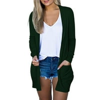 Trendvibe Žene Jesen Solid Color Majica Cardigan Modni ležerni Udobni lagani Cool Cardigan Long Cardigani sa džepovima Svakodnevna odjeća za odmor Outfits Izlazak Cardigan Green XL