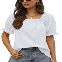 Groanlook dame Ljeto vrhovi kvadratni vrat majica kratki rukav majica za žene casual tee prozračna bluza u boji Bluse Blue XL