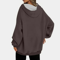 Kaputi s dugim rukavima za žene Trendy Solid Color Crckstring Hoodie Dukseri Lagani zgodni vrhovi pulover sa kenguru džep smeđih S