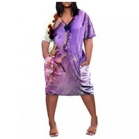 Clearsance Ljetne haljine za žene Dužina koljena Kratki rukav Slobodno vrijeme A-line ispisano V-izrez Dress Purple XL