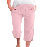 Dame Capri pantalone ravno dno noge čvrsto obrezane hlače labave pantalone plaže tamnozeleno l