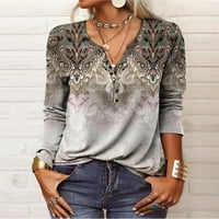 Ženske bluze Henley Fashion bluza Grafički printira Ženske plus majice rukav ljetni vrhovi smeđi s