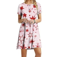 Ljetne haljine za žensko čišćenje dugih rukava okrugla vrata s cvjetnim krajem crne haljine za ženske zabave Duljina čaja, ružičasta, xxl