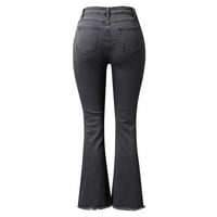 Teretne hlače visokog struka Žene Botton Traperice Klasični džepovi Solidne boje Elastične traper Bell pantalone