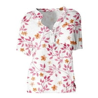 Amlbb Womens Plus Veličina ljetnih vrhova kratkih rukava splitske košulje Cvjetni ispis Elegantne bluze sa džepnim džepom Žene povremene vrhove na klirensu