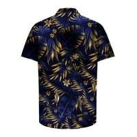 Nova proljetna moda svježi trendovi i stilovi, Poropl Summer Hawaiian Ispis Turndown Plus veličine za muškarce Clearence Tamno plava Veličina 6