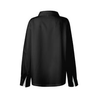 Cuoff bluze za ženska bluza košulje pune boje dugulja dugih rukava casual osnovna majica ovratnik redovne žene crne 2x